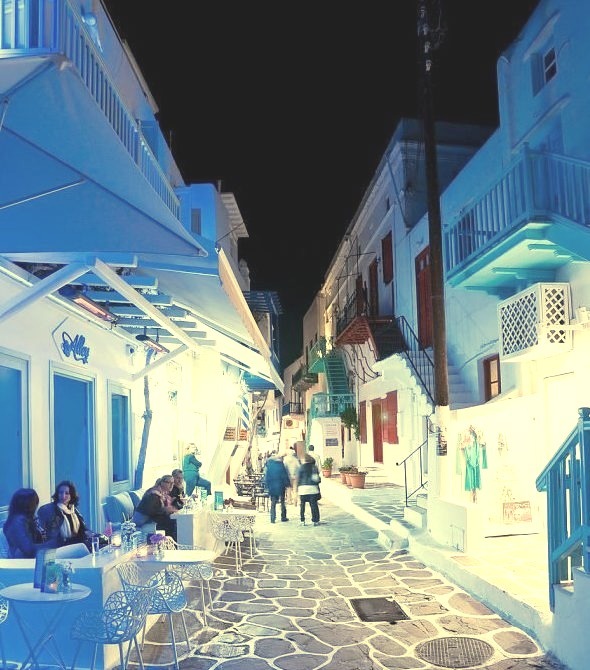 Nightlife on Mykonos streets, Greece