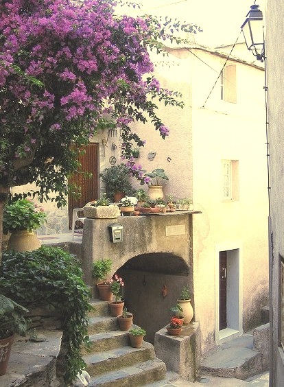 Street scene in the village of Nonza, Corsica, France
