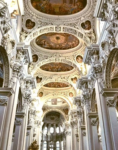 Italian baroque architecture inside Dom St. Stephan in Passau, Germany