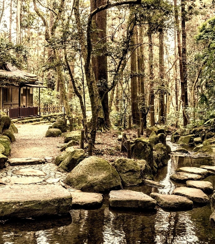 Stepping stones in the park of Naritasan-Shinshoji Temple, Japan 