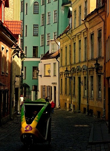 Velotaxi on the streets of old Tallinn, Estonia